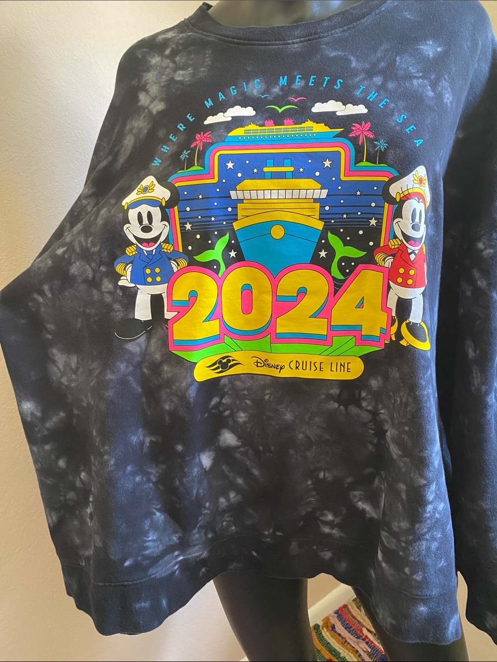 Disney Black & White Tie-Dye 2024 Cruise Graphic Crewneck - Picture 7 of 9